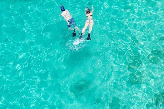 a person swimming in a pool of water