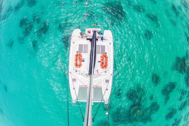 a blue and green water