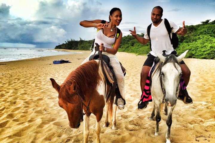 a person riding a horse on a beach