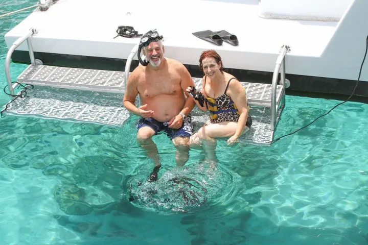 a man in a pool of water